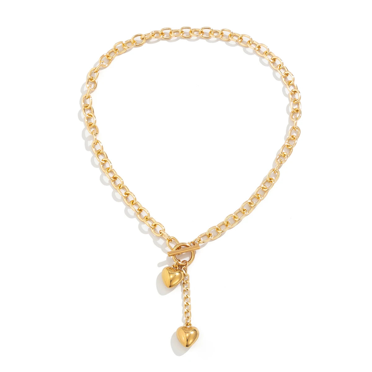IngeSight.Z Collana a catena lunga con ciondolo a forma di cuore in metallo retrò per donna Collana girocollo con fibbia OT color oro punk