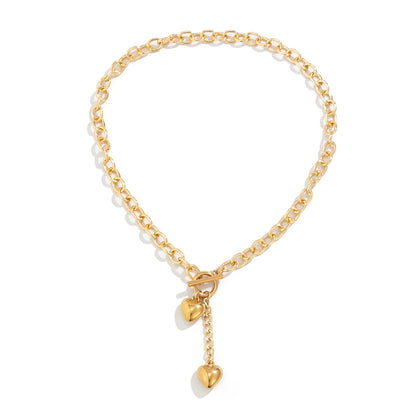 IngeSight.Z Collana a catena lunga con ciondolo a forma di cuore in metallo retrò per donna Collana girocollo con fibbia OT color oro punk