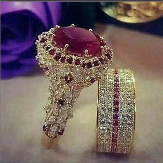 Set di anelli da principessa di lusso alla moda Set di anelli eleganti per matrimonio da sposa con zirconi cubici per accessori per gioielli da sposa per coppie di donne