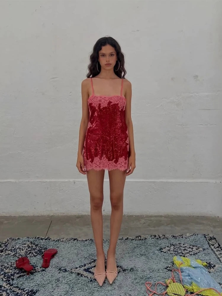 Donne sexy Shinny Paillettes Minigonna Moda Colore Collisione Una linea Gonne a vita alta 2025 Nuovi abiti da club per feste quotidiane femminili