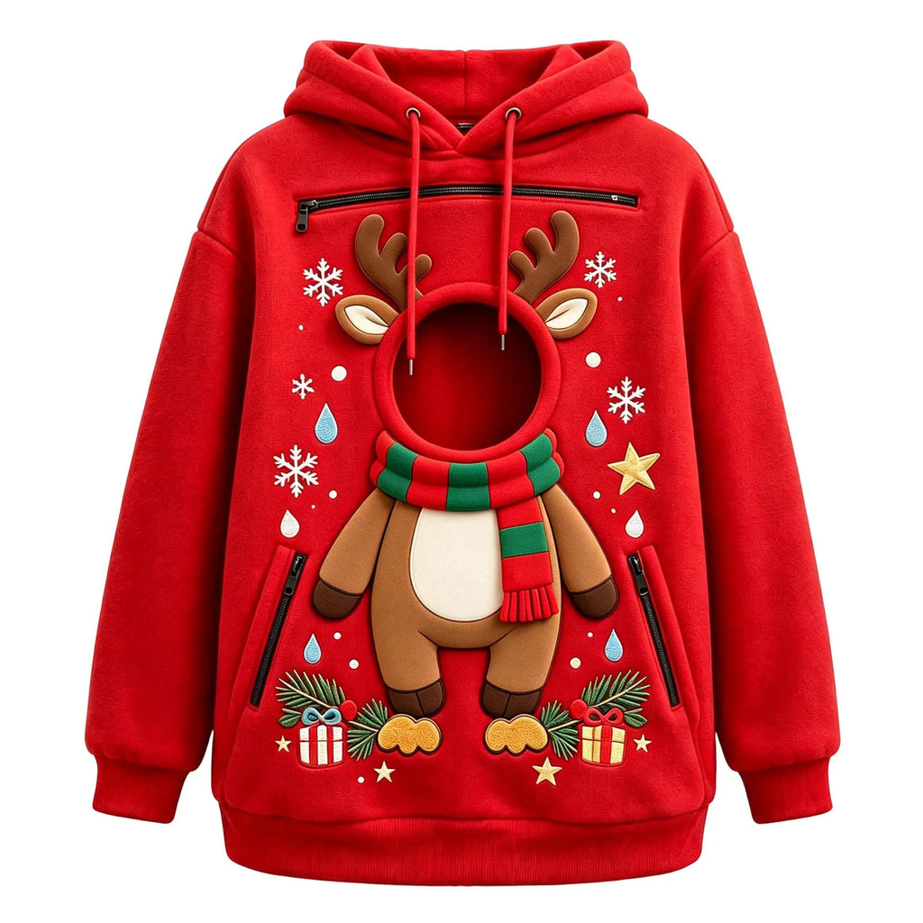 Felpa con cappuccio per trasporto animali domestici, modello unisex, con motivi natalizi divertenti e simpatici, felpa con tasca per animali domestici.