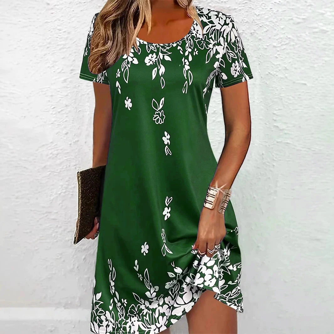 Mini abiti da donna eleganti con motivo floreale Abito estivo da donna stampato a fiori 3d da strada a maniche corte 3XL Abito casual taglie forti
