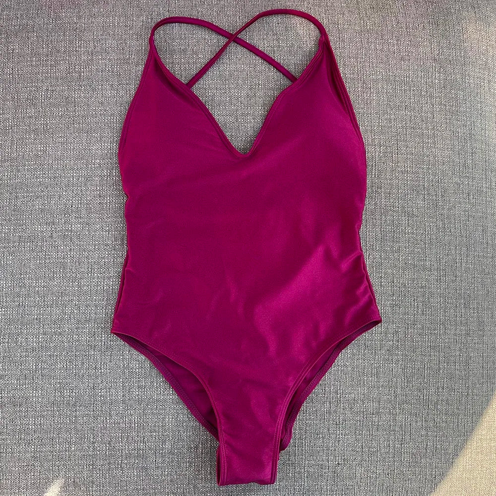 Sexy Padded One Piece Swimsuit Women Swimwear Solid Bathing Suit Monokini Swimming Suit Summer Beachwear maillot de bain femme