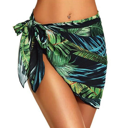Summer Bikini Wrap Sheer Coverups Set Women Print Short Sarongs Swimsuit  Beach Short Skirt Chiffon Scarf Cover Ups for Swimwear
