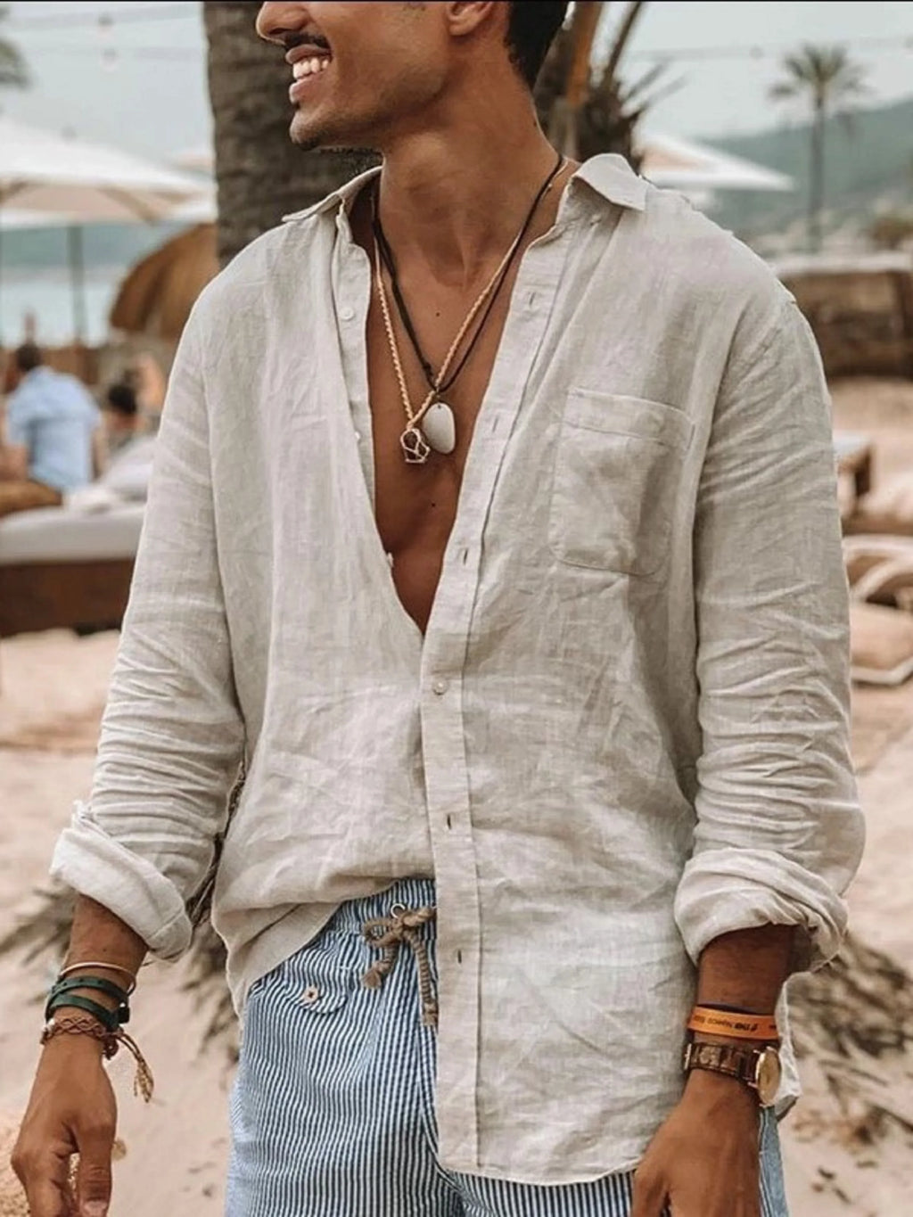 Camicia a maniche lunghe sottile tinta unita moda casual da uomo, cardigan con risvolto, adatta per attività all'aperto
