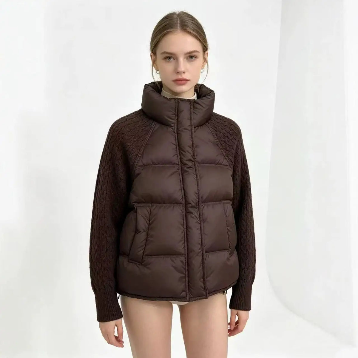 Nuova Giacca Invernale da Donna, Parka con Maniche in Maglia Patchwork, Colletto Alto, Cerniera, Imbottita in Cotone Spesso e Caldo, Cappotto Casual Femminile