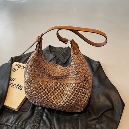 Borsa a Spalla da Donna con Tracolla Regolabile, Borsa da Viaggio in Paglia Intrecciata, Borsa a Mano alla Moda, Borsa Estiva Quotidiana da Donna