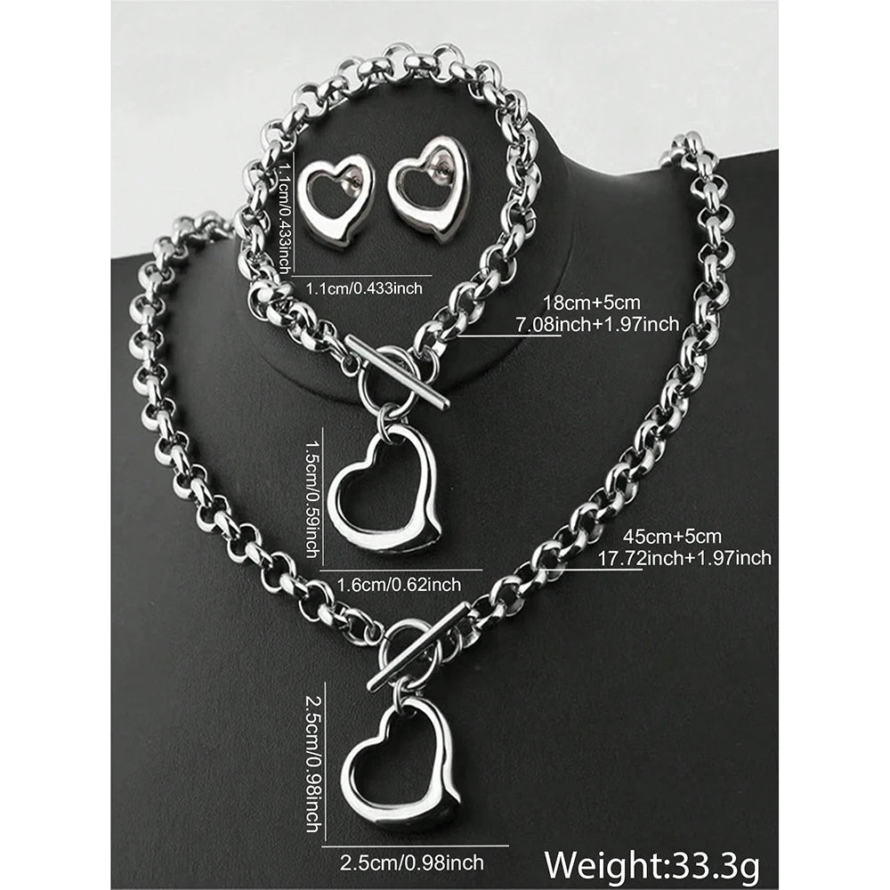 Aomogo Set INS Exquisite Love Fashion Bracciale in acciaio inossidabile Orecchini Collana Set di ciondoli Articoli quotidiani per le donne Bomboniere