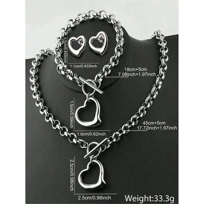 Aomogo Set INS Exquisite Love Fashion Bracciale in acciaio inossidabile Orecchini Collana Set di ciondoli Articoli quotidiani per le donne Bomboniere