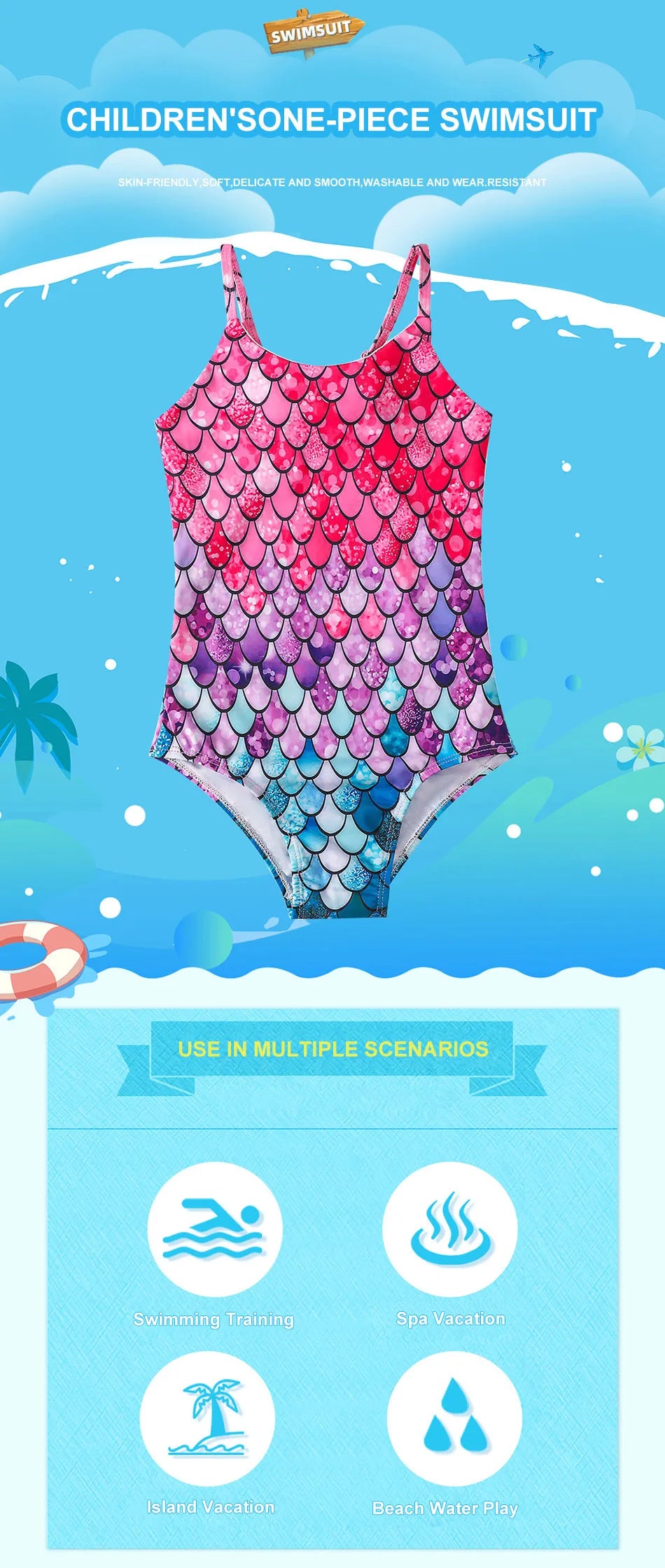 Costume da bagno a sirena per bambini costume da bagno intero per ragazze costume da bagno intero per ragazze Hot Spring Sling costume da bagno ad asciugatura rapida per sport acquatici