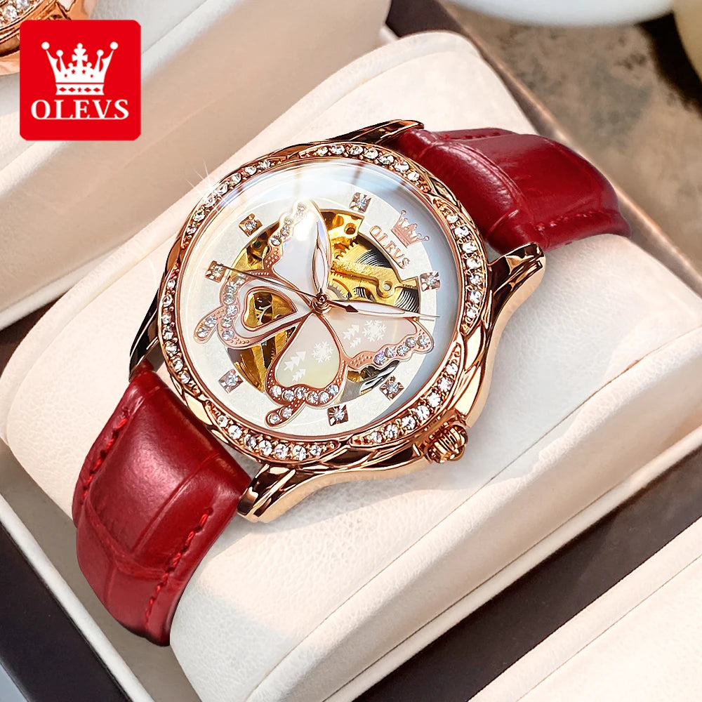 OLEVS 6622 Orologio da donna con quadrante a farfalla Orologio meccanico impermeabile di lusso per donna Orologio da polso automatico con cinturino in ceramica cava