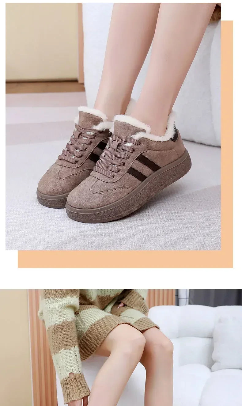 Stivali da neve da donna per l'inverno, con fodera in pile, scarpe basse casual, impermeabili, antiscivolo, resistenti, comode e calde, scarpe da donna in stile retrò.