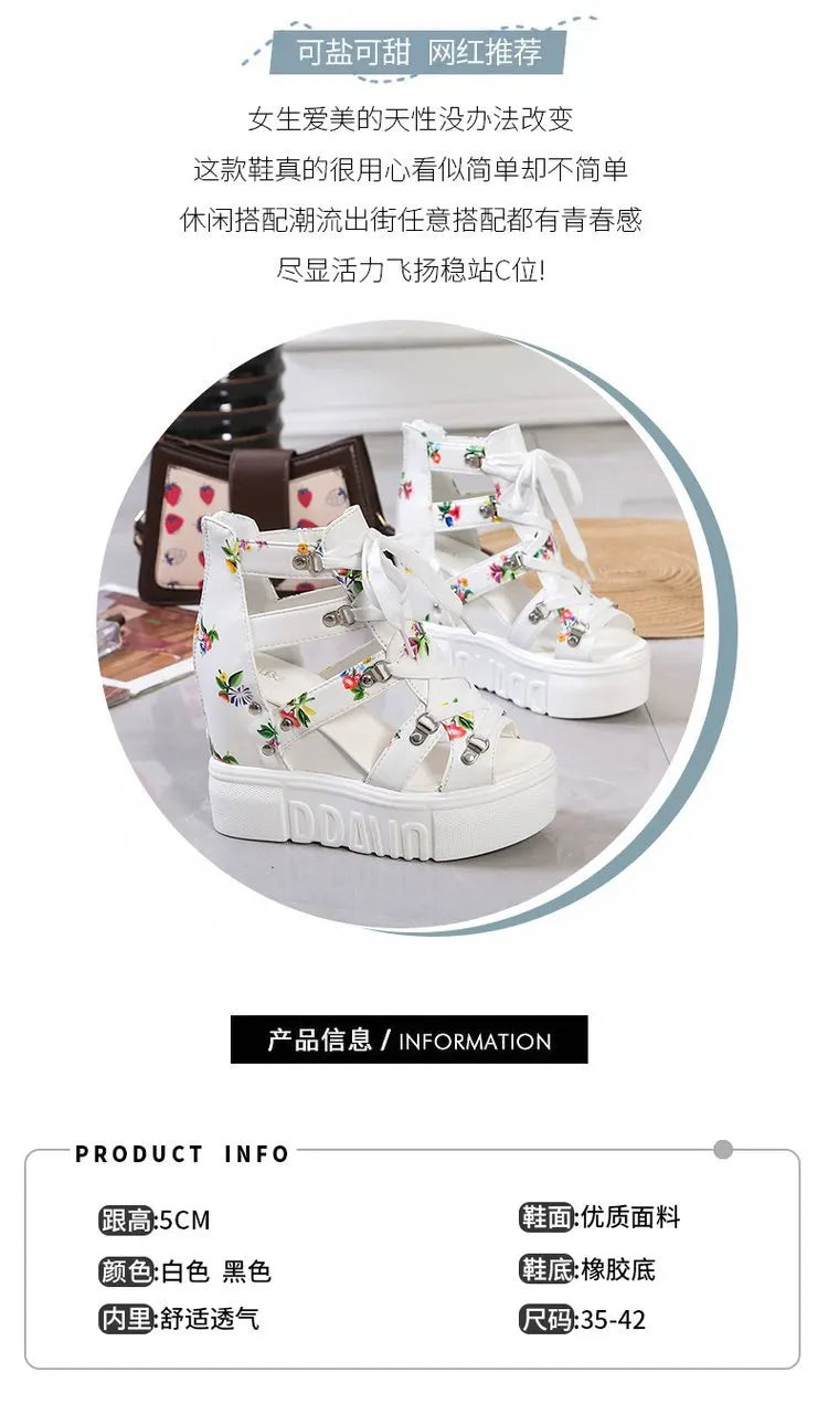 Women Shoes 2025 Summer Sandals 12cm Wedge Platform Open Toe Sandals Woman Rome High Heels Casual Shoes Lady Female Sandalias