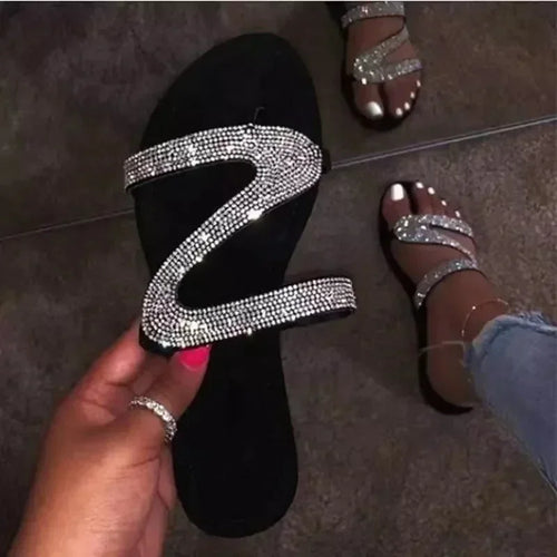 Sandales sexy pour femmes Plage d'été Bouche peu profonde Strass Défilé de mode pour femmes Chaussures confortables et légères Sandales féminines