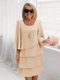 Abito longuette casual con volant Donna 2025 Abiti estivi con scollo a tinta unita moda estiva eleganti