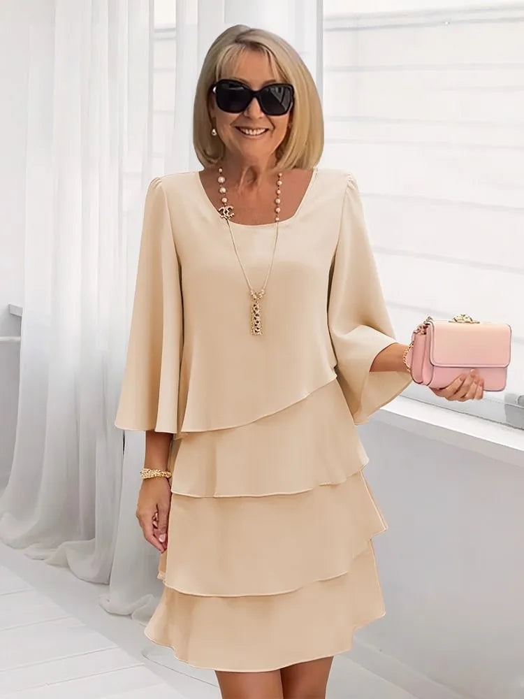 Abito longuette casual con volant Donna 2025 Abiti estivi con scollo a tinta unita moda estiva eleganti