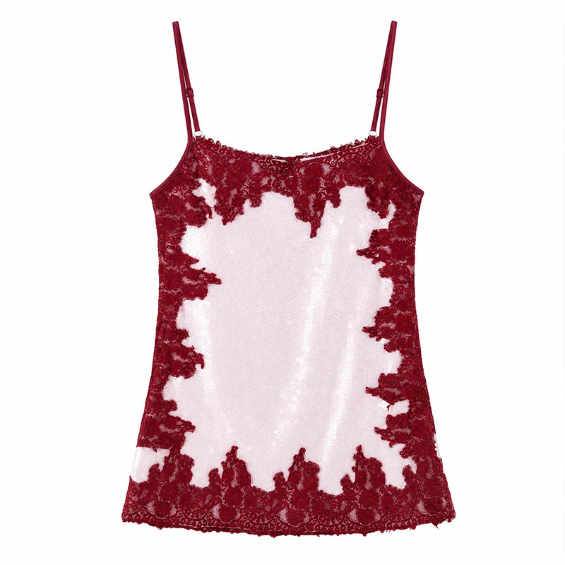 Abito Sexy con Paillettes e Pizzo, Vestito Estivo da Donna con Scollo a V Senza Maniche, Vita Alta, Mini Abito a Bretelle per Vacanze 2026