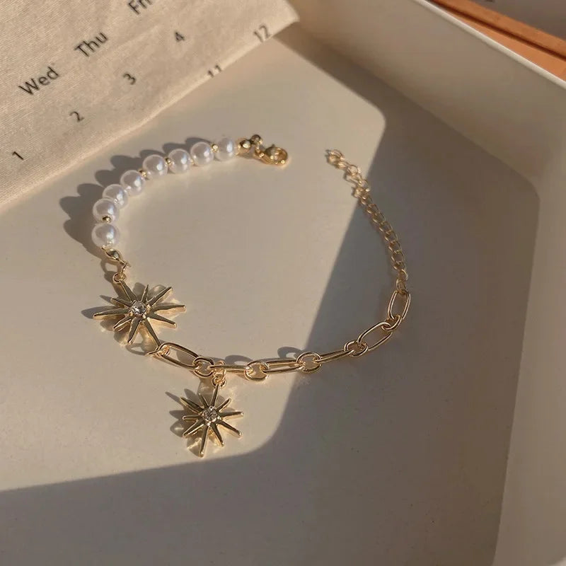 Bracciale con sfera di fuoco con stella di Halloween con ciondolo a forma di cuore grande per le donne, perla d'imitazione, chiusura con ciondolo carino, gioielli con braccialetto da donna