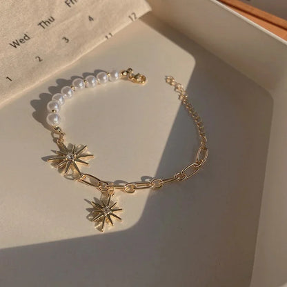 Bracciale con sfera di fuoco con stella di Halloween con ciondolo a forma di cuore grande per le donne, perla d'imitazione, chiusura con ciondolo carino, gioielli con braccialetto da donna