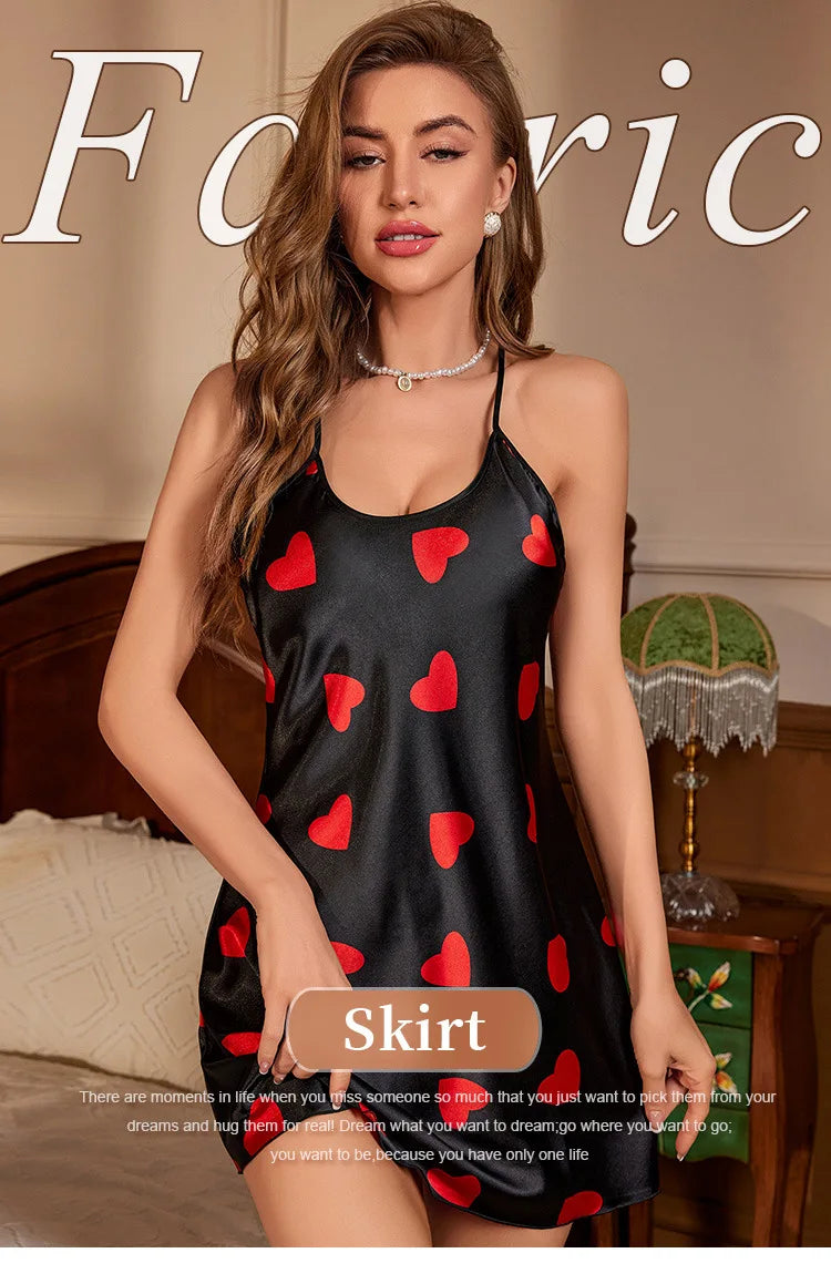 Pigiama estivo nuovo sexy tinta unita stampato stile amore con scollo a U croce regolabile tracolla sottile abito senza schienale