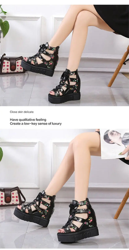 Women Shoes 2025 Summer Sandals 12cm Wedge Platform Open Toe Sandals Woman Rome High Heels Casual Shoes Lady Female Sandalias