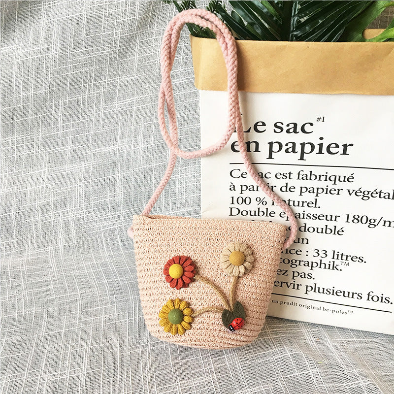Borsa a tracolla in tessuto di paglia per bambini estivi belle ragazze borse portamonete piccole borse a tracolla per bambini Mini portafoglio principessa