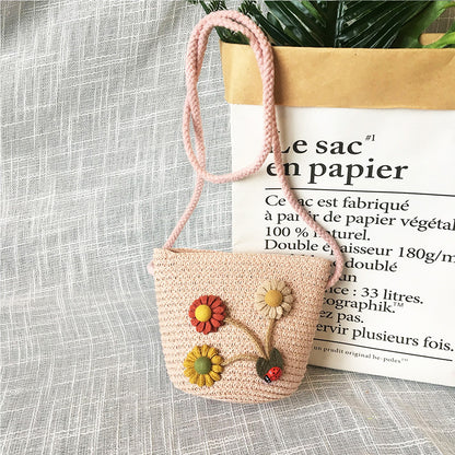 Borsa a tracolla in tessuto di paglia per bambini estivi belle ragazze borse portamonete piccole borse a tracolla per bambini Mini portafoglio principessa