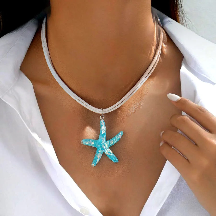 Trendy Summer Beach Vacation Jewelry on Neck Large Resin Starfish Pendant Necklace for Women Fashion Jewelry Gift Accessories