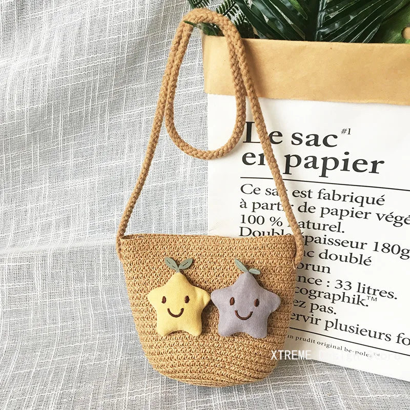 Borsa a tracolla in tessuto di paglia per bambini estivi belle ragazze borse portamonete piccole borse a tracolla per bambini Mini portafoglio principessa