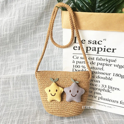 Borsa a tracolla in tessuto di paglia per bambini estivi belle ragazze borse portamonete piccole borse a tracolla per bambini Mini portafoglio principessa
