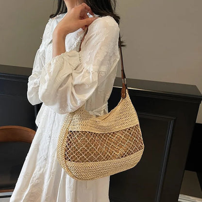 Borsa a Spalla da Donna con Tracolla Regolabile, Borsa da Viaggio in Paglia Intrecciata, Borsa a Mano alla Moda, Borsa Estiva Quotidiana da Donna