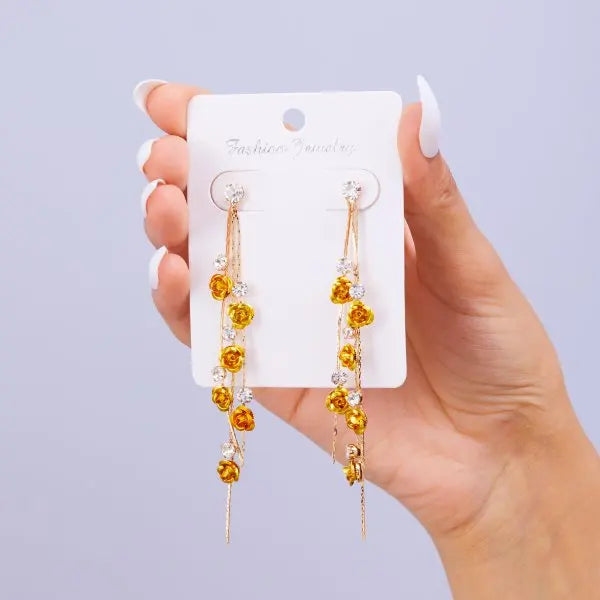 Nuovi gioielli di moda Orecchini pendenti con rosa rossa Donna Fiori con strass vintage Orecchini pendenti Matrimoni Gioielli per feste di fidanzamento