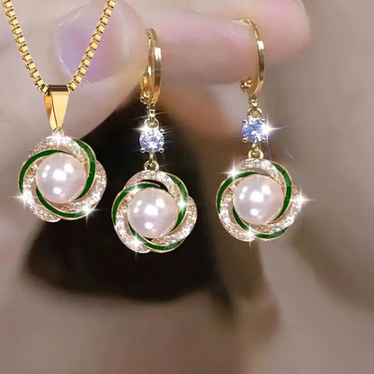 3pcs Shining Zircon Luxury Elegant Jewelry Sets for Women Trendy Versatile Necklace Earrings Party Jewelry Birthday Gifts
