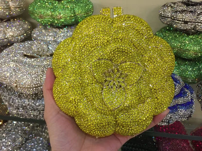 Pochette da sera con strass rosa/verde con fiore rosa Borse da sera da donna in cristallo giallo floreale Pochette da sposa per festa di nozze
