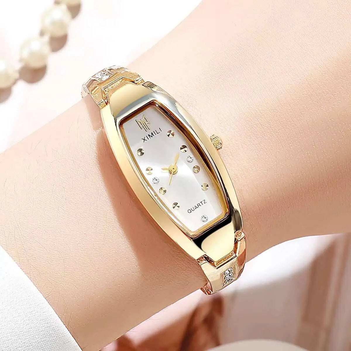 Orologi da donna eleganti Orologio da polso al quarzo con quadrante ovale da donna con strass di lusso Reloj Mujer (senza scatola)