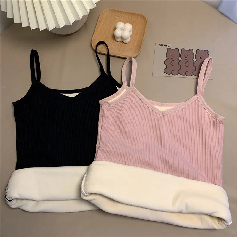 Donne Inverno Caldo Top Sottile Corsetto di Velluto Top Solido Y2k Senza Maniche Canotte Senza Maniche Sexy Sottile In Pile Corsetto Top Femminile