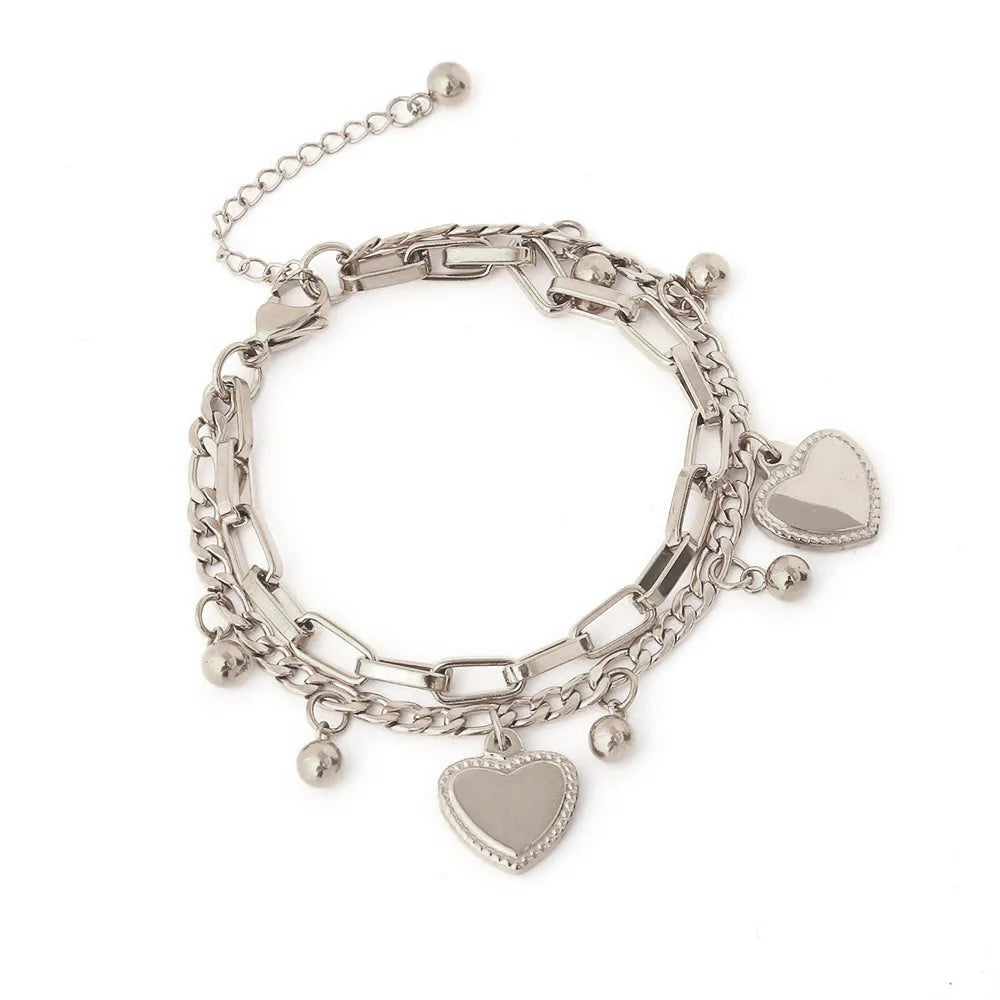 1 pezzo di braccialetto da donna con ciondolo amore a doppio strato in metallo minimalista e alla moda, accessorio moderno e versatile -2061