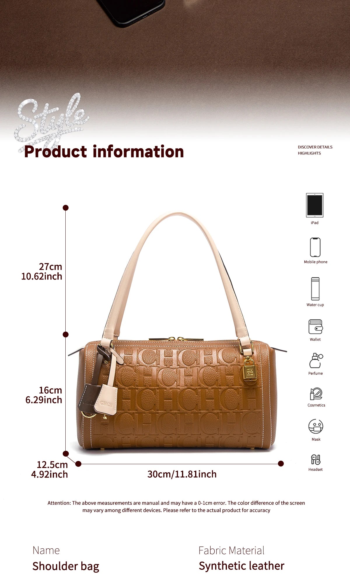 CH Borsa Boston da donna Autunno Inverno Nuova collezione Borse a tracolla con texture design a lettera