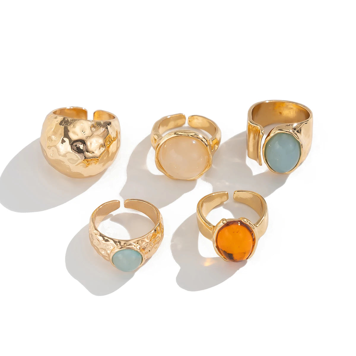 Ingemark 5 Pz/set Retro Color Oro Irregolare Anello di Metallo per Le Donne Della Boemia Aperto Regolabile Anello Ampio Estetico Y2K Regalo Dei Monili