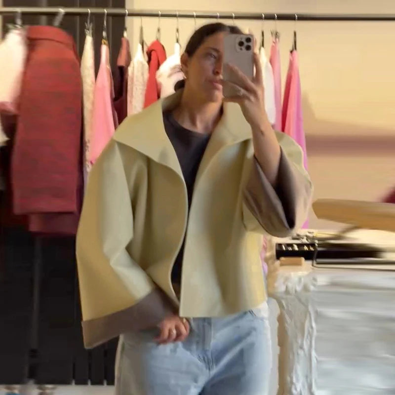 Cappotto da donna ampio a tinta unita, a maniche lunghe, con collo alto, top corto, moda estiva autunnale 2026, capospalla femminile streetwear