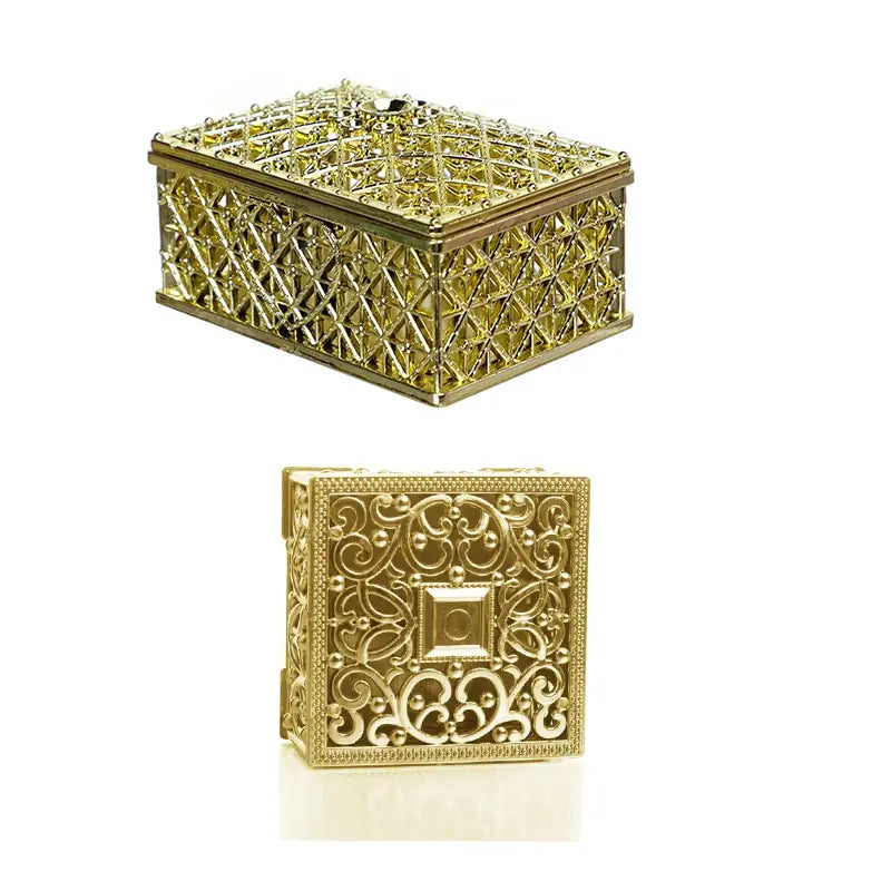 2 mini scatole portaoggetti per gioielli, colore argento, con motivo floreale intagliato, per collane, orecchini, anelli K-
