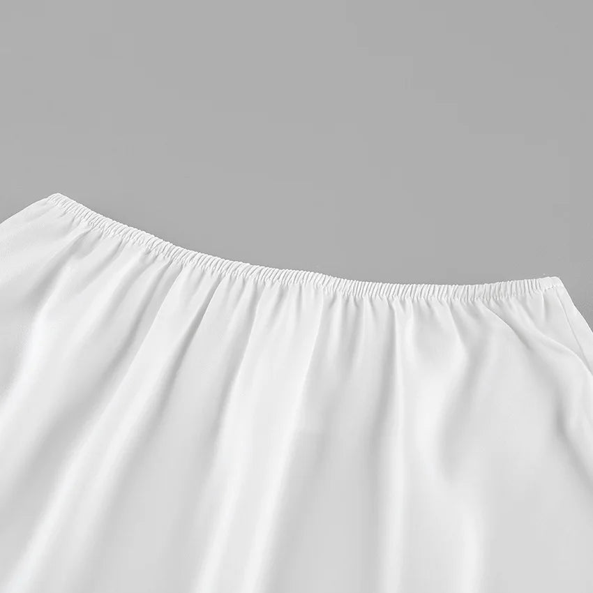 Elegante Completo in Raso con Inserti in Pizzo, Set 2 Pezzi da Donna, Top a Maniche Corte con Scollo a V e Minigonna, Abbigliamento Casual Estivo 2026 per Uso Quotidiano e Streetwear
