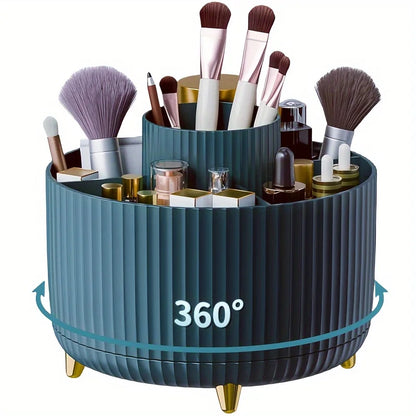 Organizzatore di scatole di immagazzinaggio cosmetici da tavolo per trucco girevole di grande capacità per il bagno Portapenne portatile per pennelli per trucco per rossetto