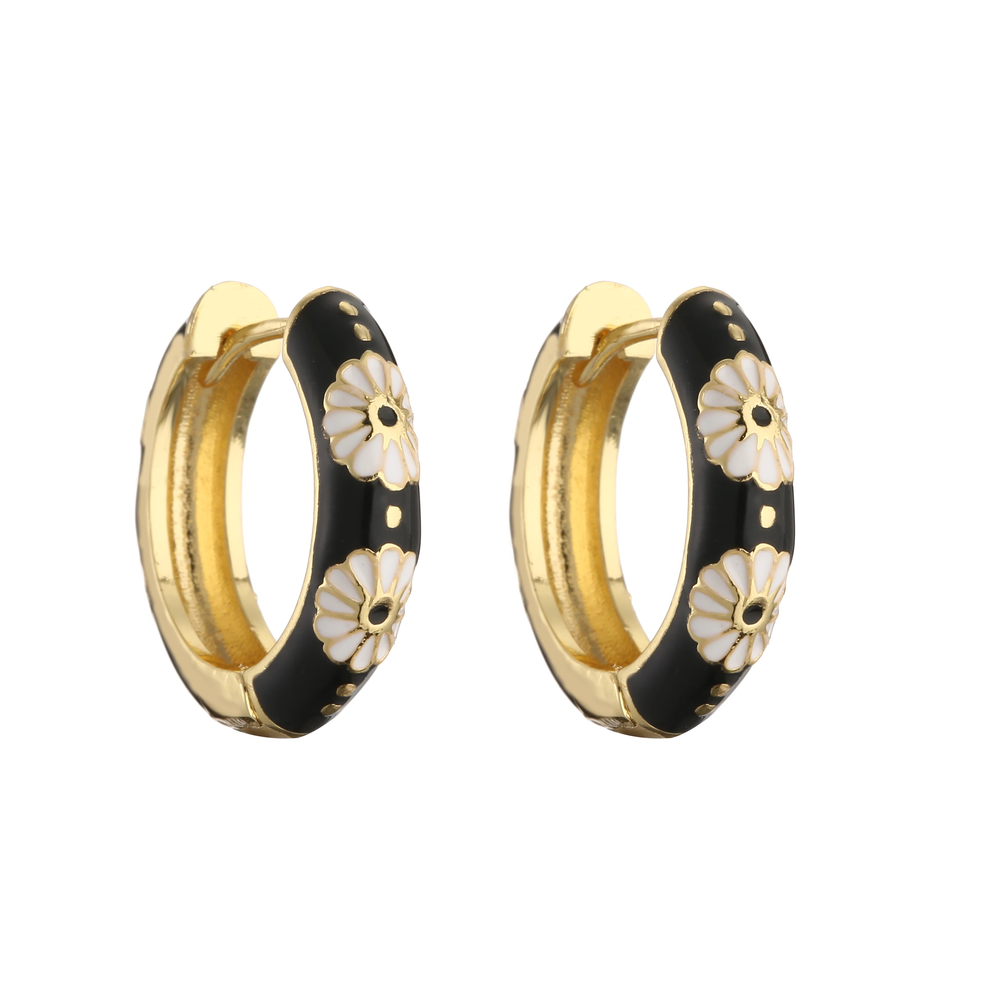 HECHENG, Orecchini a cerchio piccoli con fiori smaltati vintage Dichiarazione geometrica alla moda Cerchio rotondo Huggie Orecchino Gioielli di moda Brincos