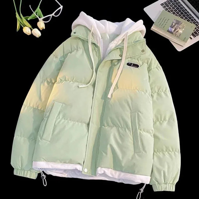 Nuova giacca invernale imbottita in cotone da donna, giacca in cotone con cappuccio in due pezzi Cappotto Parker imbottito in cotone caldo casual femminile