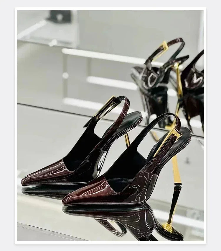 New Autumn 2024 Square Toe Slim Heel Retro Toe Women's Shoes with Patent Leather High-heeled Sandals