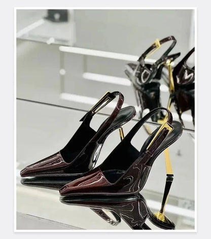 New Autumn 2024 Square Toe Slim Heel Retro Toe Women's Shoes with Patent Leather High-heeled Sandals
