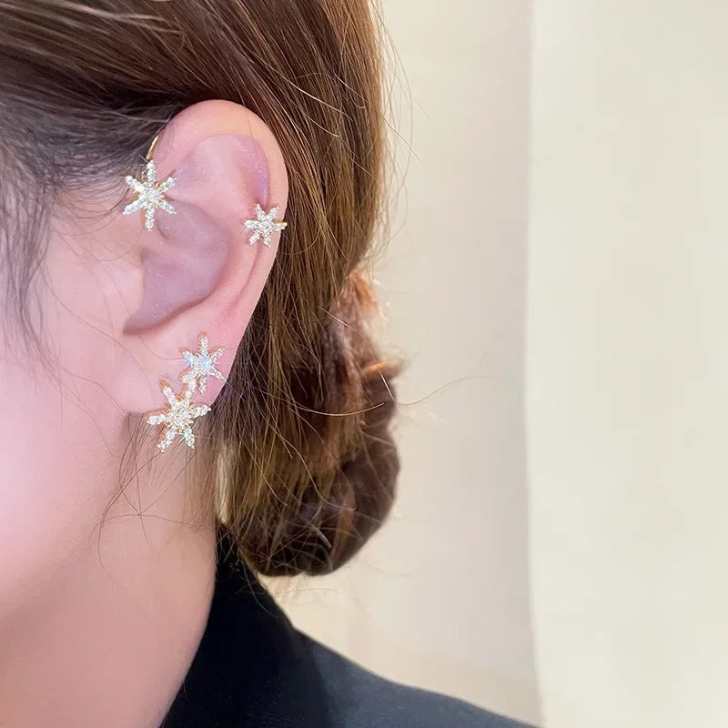 Orecchini a Clip a farfalla con foglia di metallo placcato argento per orecchini da donna senza Piercing gioielli di moda con polsino dell'orecchio in zircone scintillante