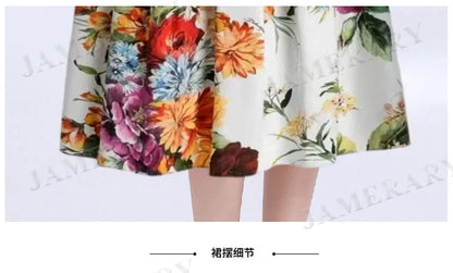 Camicia lunga da donna con stampa floreale estiva da passerella Abiti lunghi a pieghe a maniche corte da donna Abiti da sera eleganti da donna