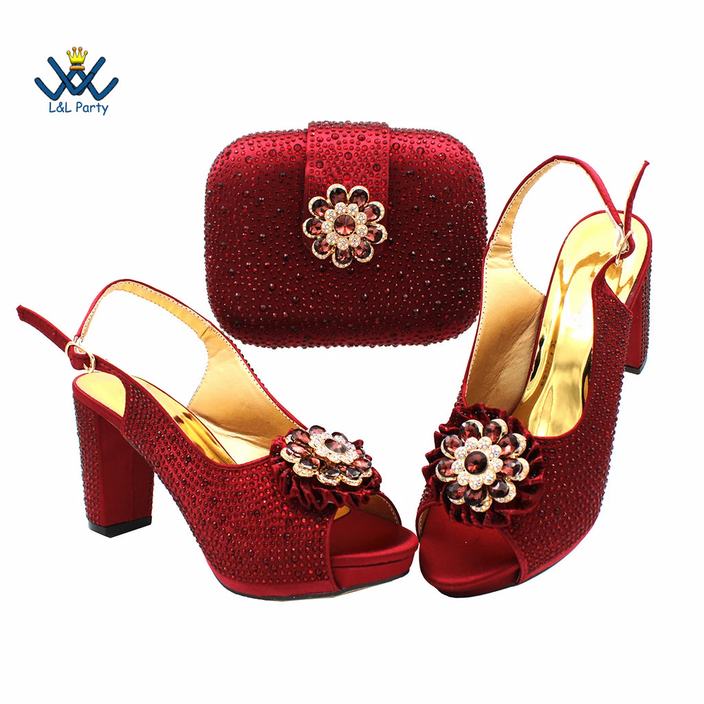 New Design Peep Toe African Spring Autumn Lady Shoes and Bag Set in Gold Color Women Sandal in Wedding